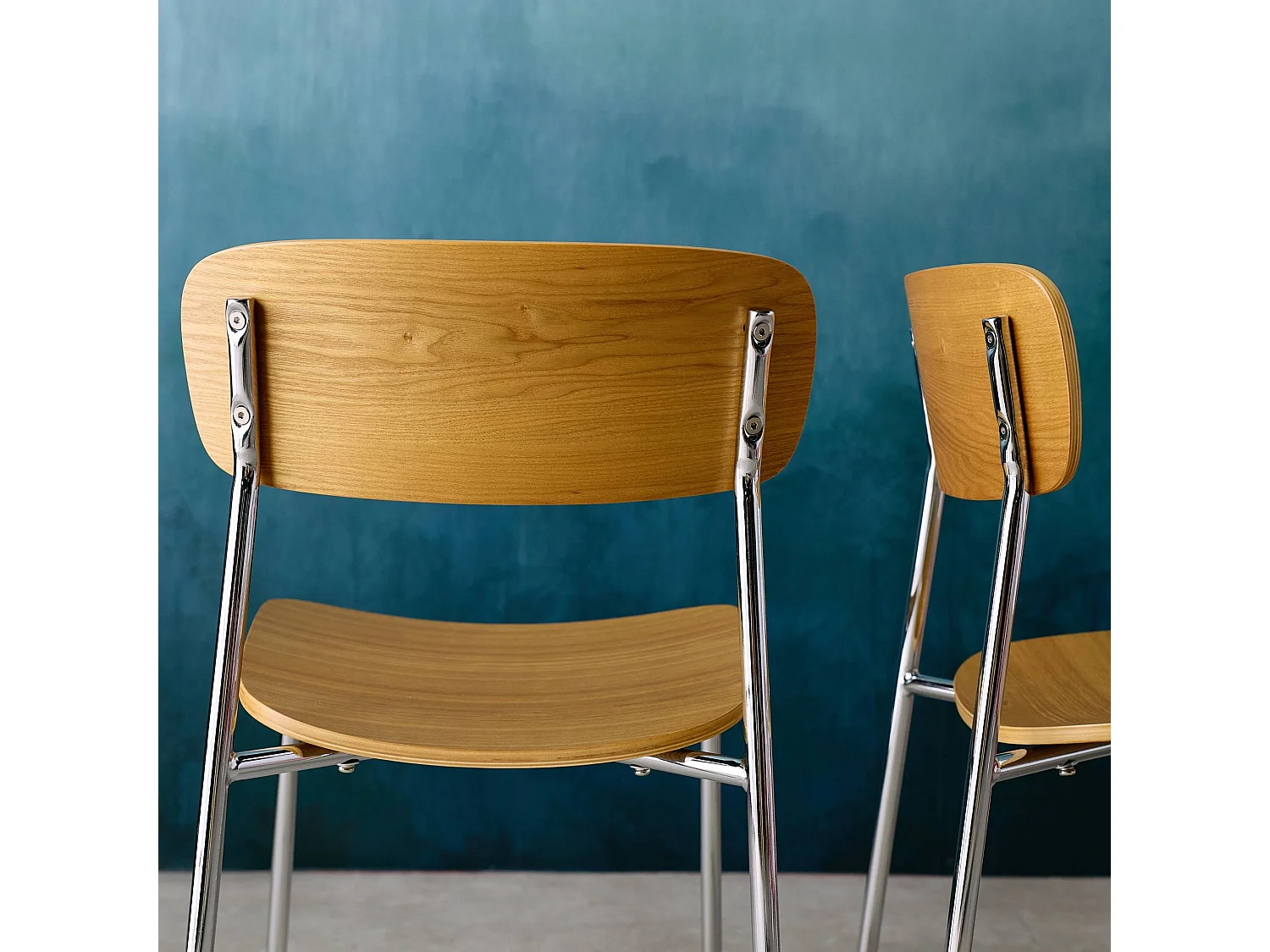 Silla vintage de metal y contrachapado, set de 2 gris perlado