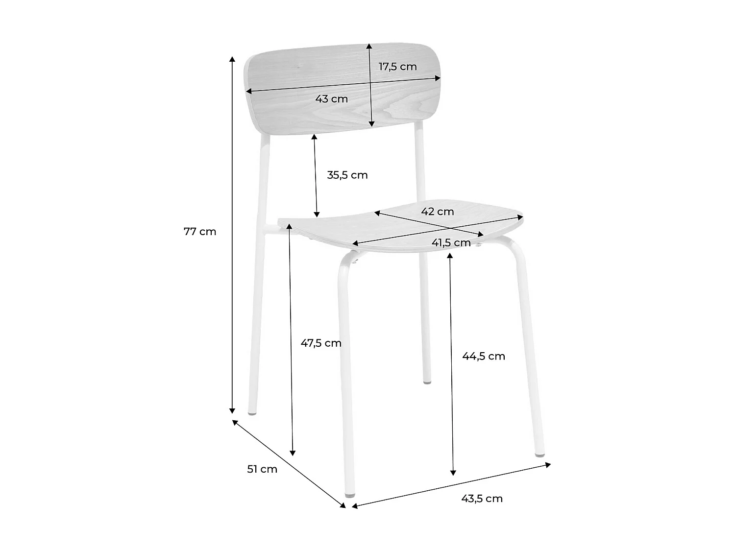 Silla vintage de metal y contrachapado, set de 2 gris perlado
