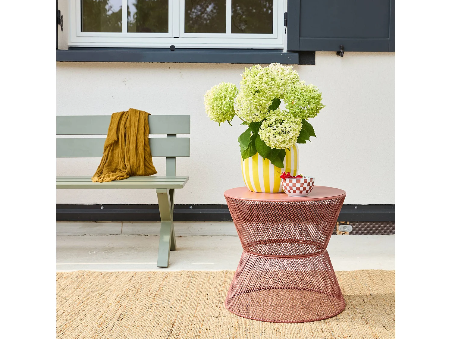 Table d'appoint extérieure acier effet grillagé terracotta - Tivo