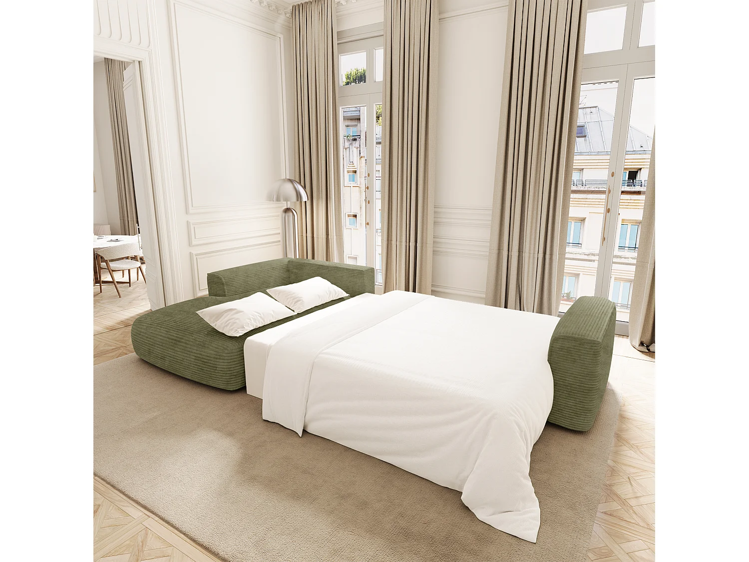 Canapé d'angle gauche convertible avec coffre COMO en Velours côtelé