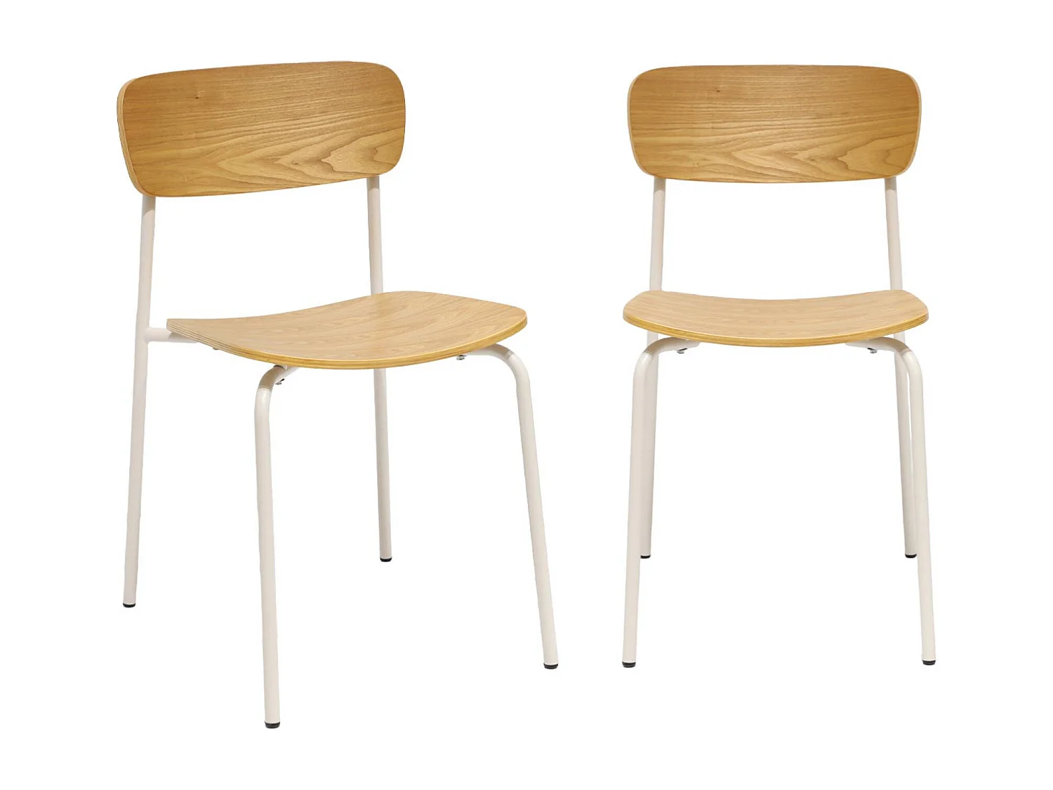 Lot de 2 chaises vintage contreplaqué avec placage bois effet frêne et pieds métal beige L 43.5 x P 51 x H 77cm - Toby