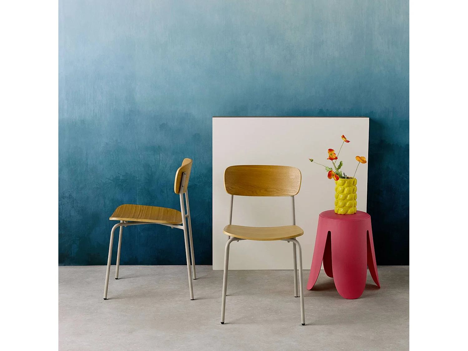 Lot de 2 chaises vintage contreplaqué avec placage bois effet frêne et pieds métal beige L 43.5 x P 51 x H 77cm - Toby