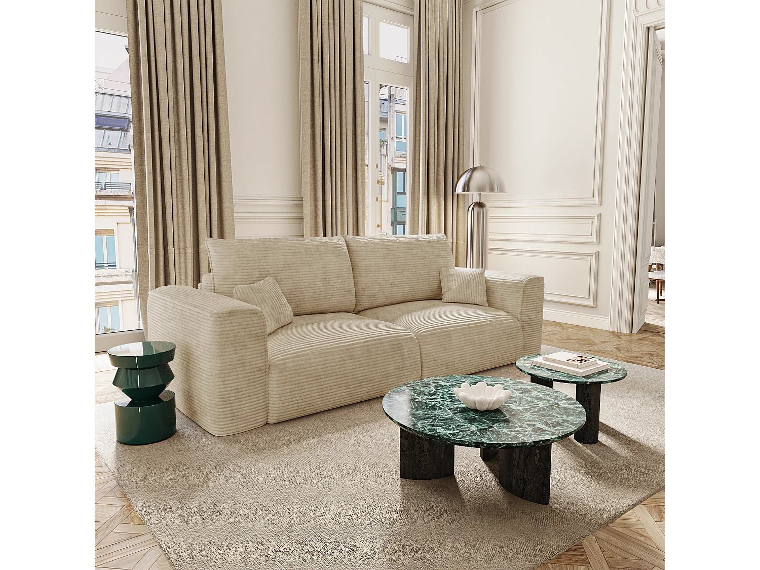 Canapé convertible avec coffre COMO en Velours côtelé