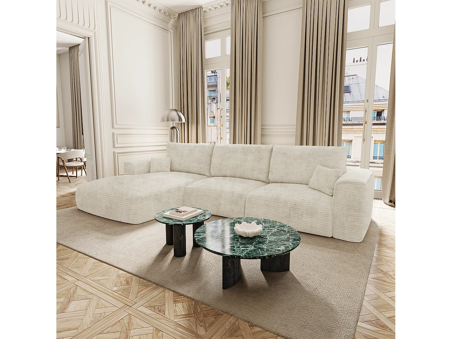 Canapé d'angle gauche convertible avec coffre COMO en Velours côtelé