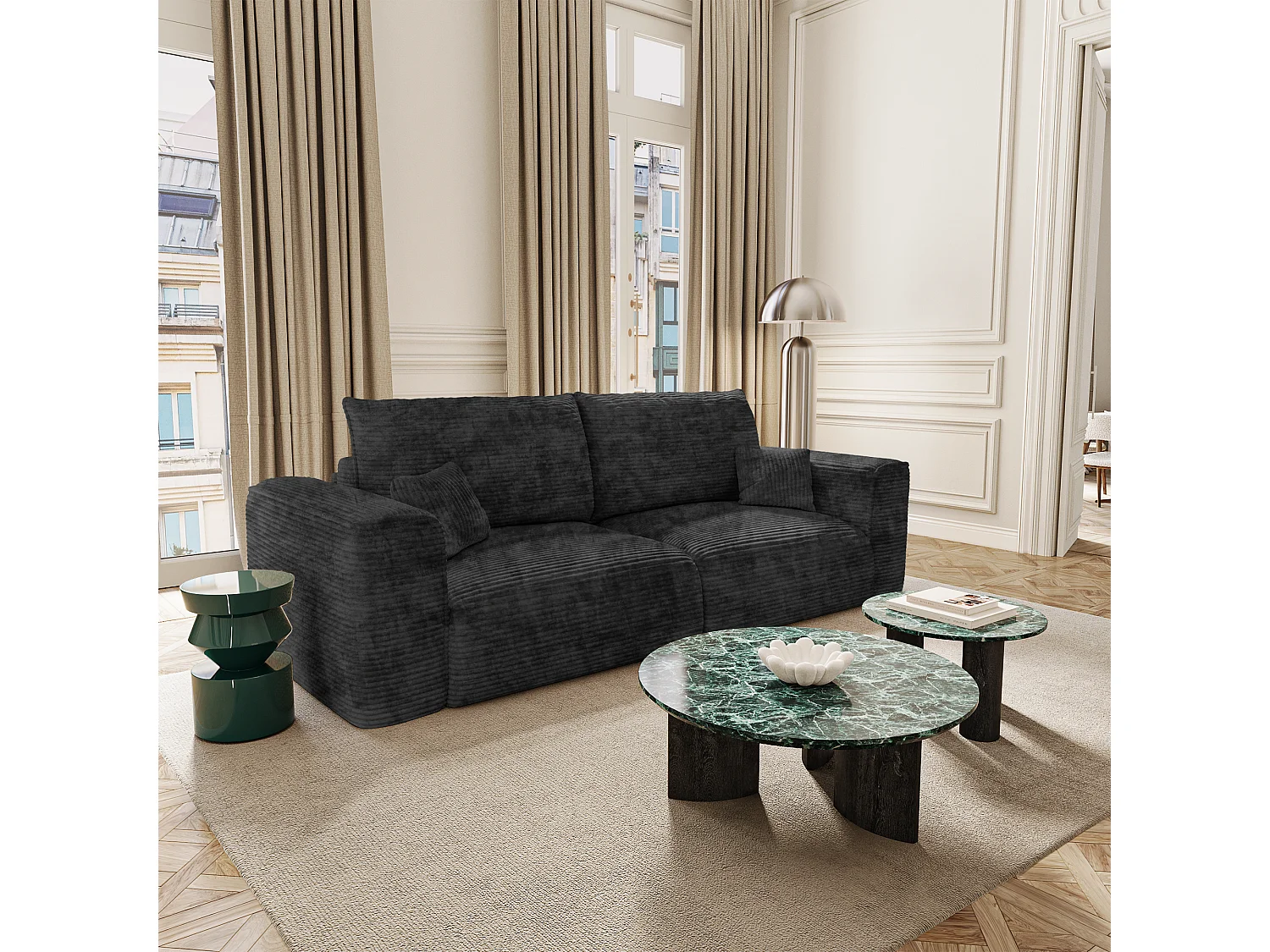 Canapé convertible avec coffre COMO en Velours côtelé