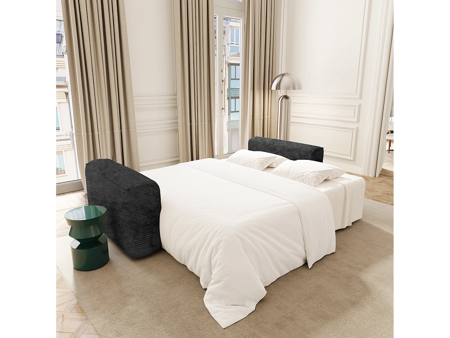 Canapé convertible avec coffre COMO en Velours côtelé