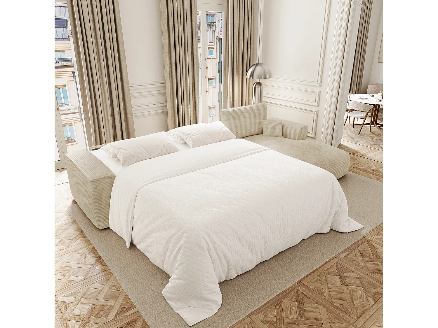 Canapé d'angle droit convertible express COMO en Velours côtelé