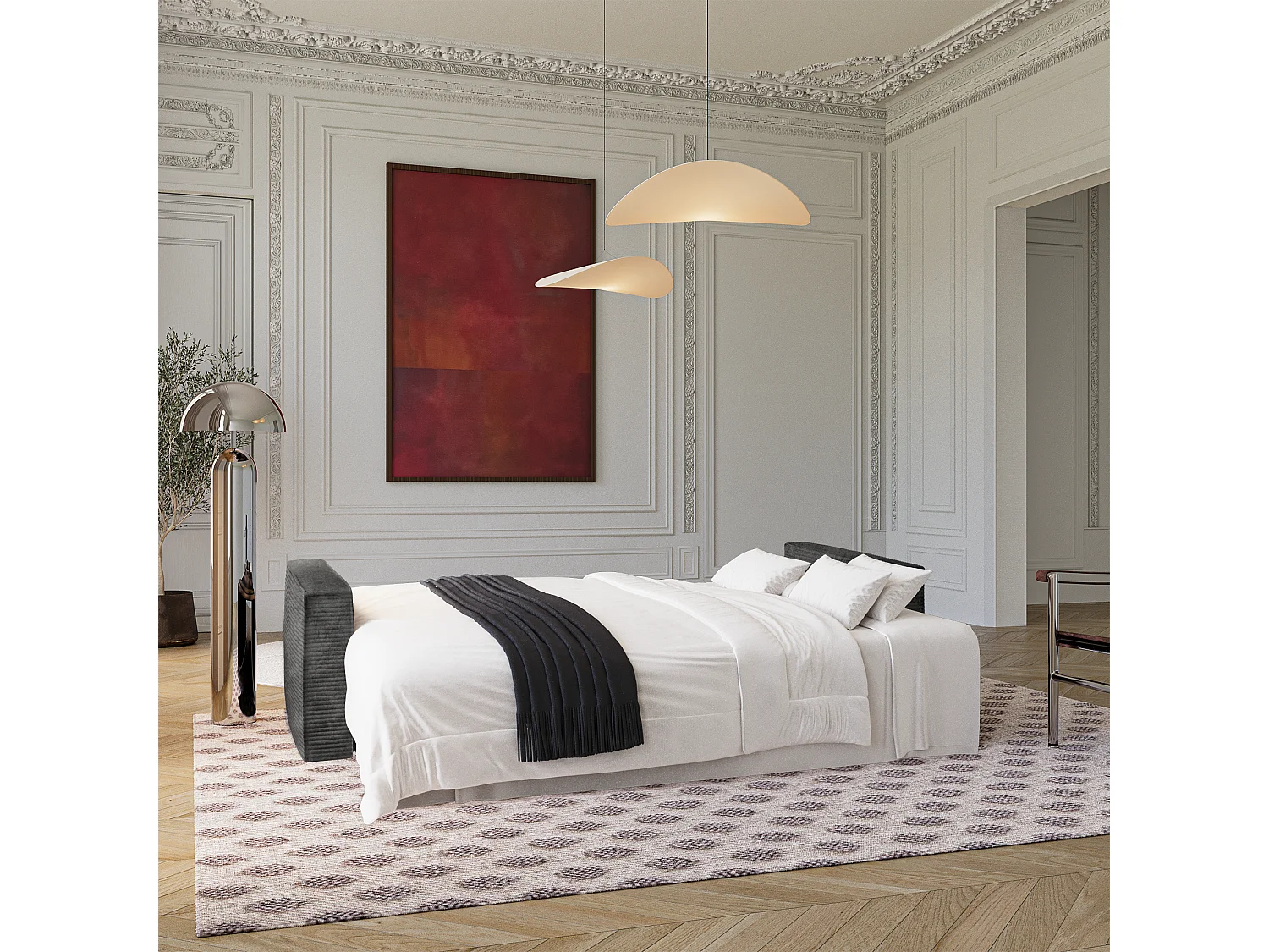 Canapé convertible avec coffre  en Velours côtelé