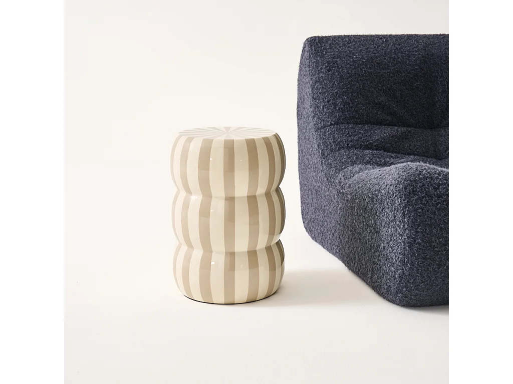 Tavolino da salotto in acciaio smaltato a righe, 46cm, beige