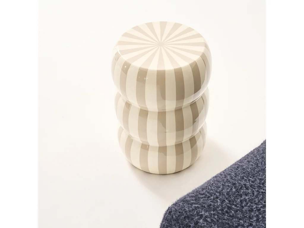 Tavolino da salotto in acciaio smaltato a righe, 46cm, beige