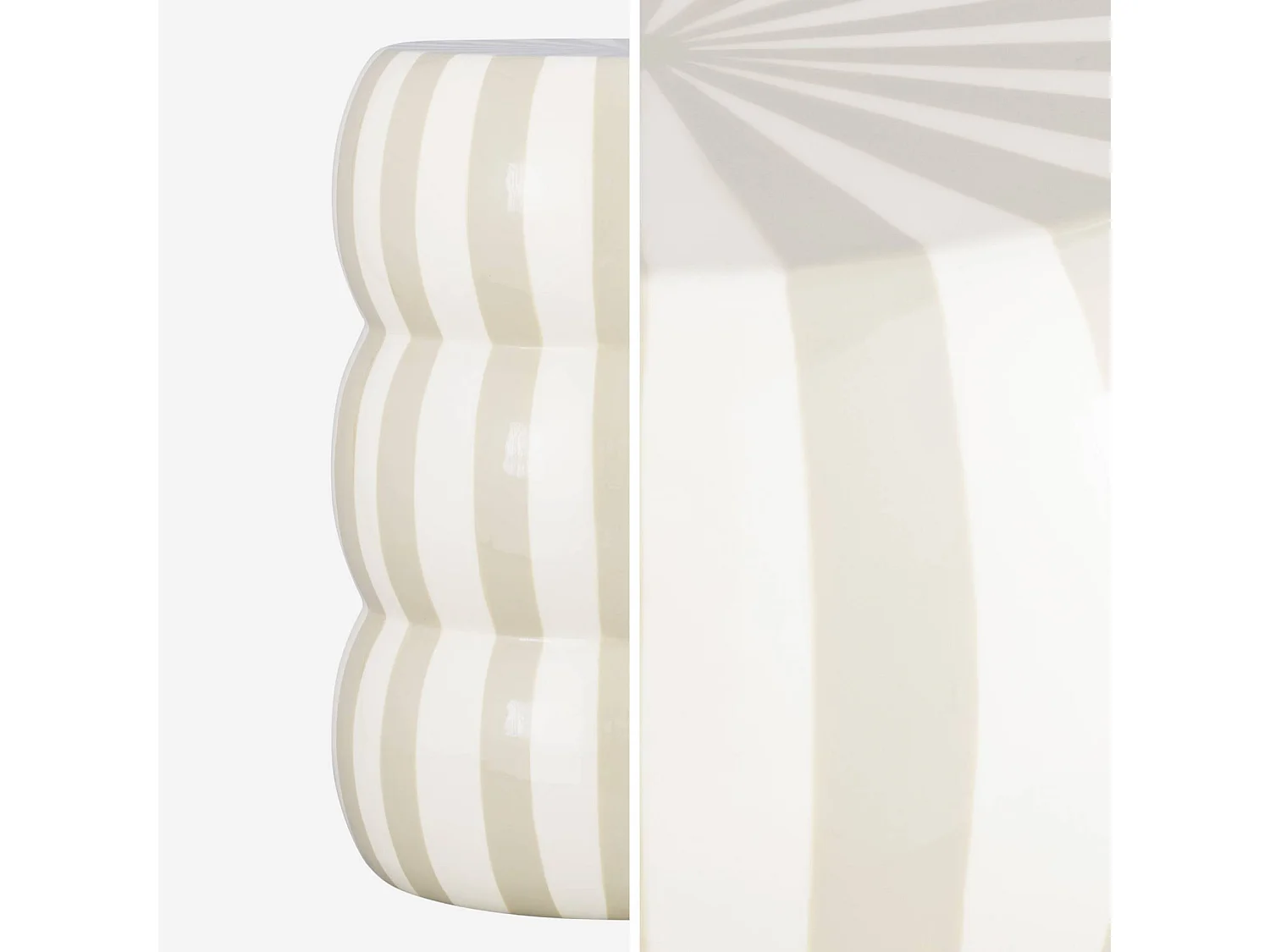 Tavolino da salotto in acciaio smaltato a righe, 46cm, beige