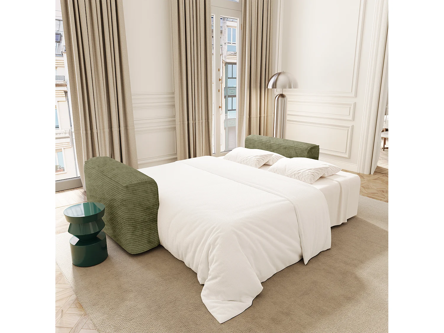 Canapé convertible avec coffre COMO en Velours côtelé