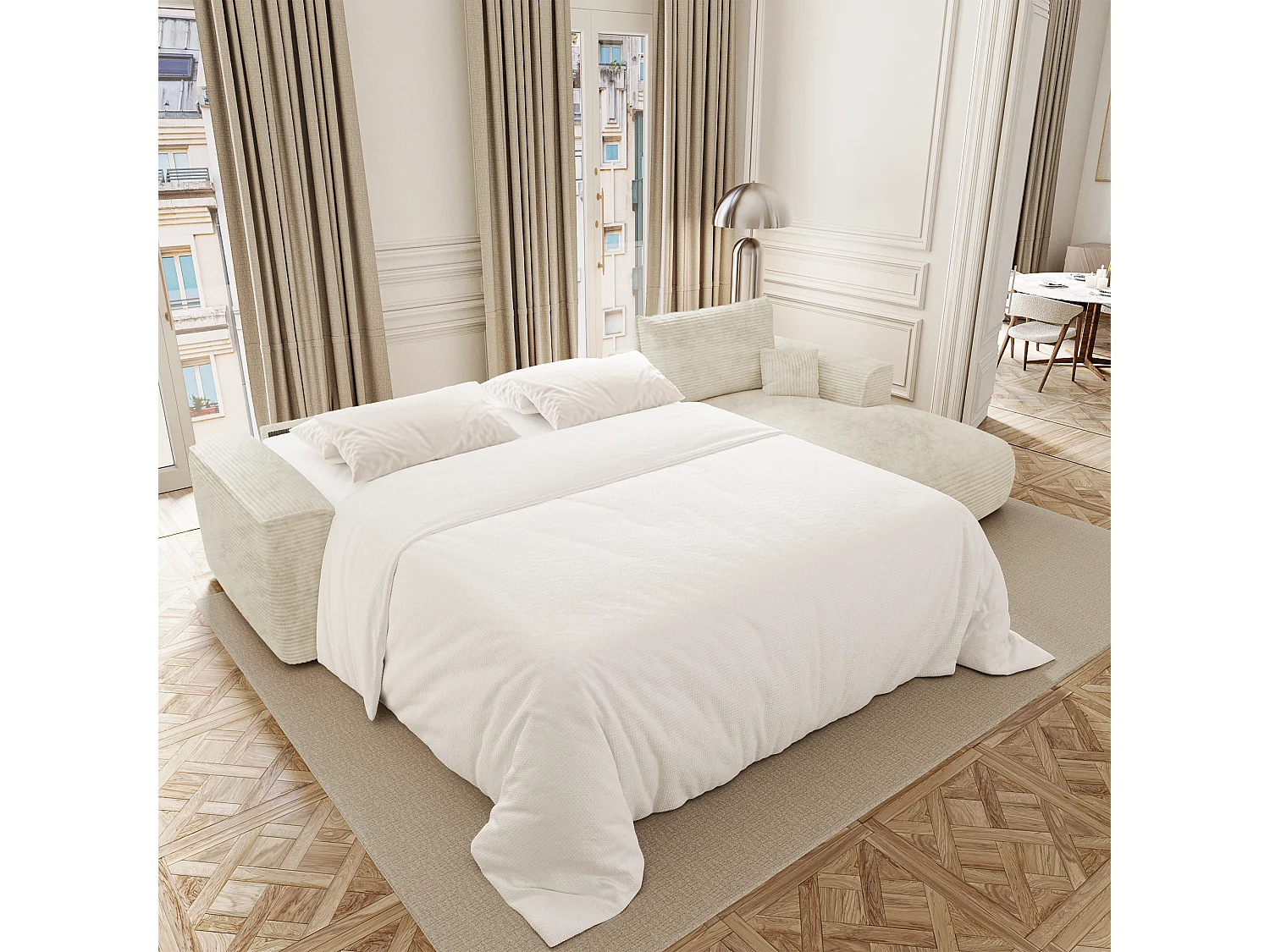 Canapé d'angle droit convertible express COMO en Velours côtelé