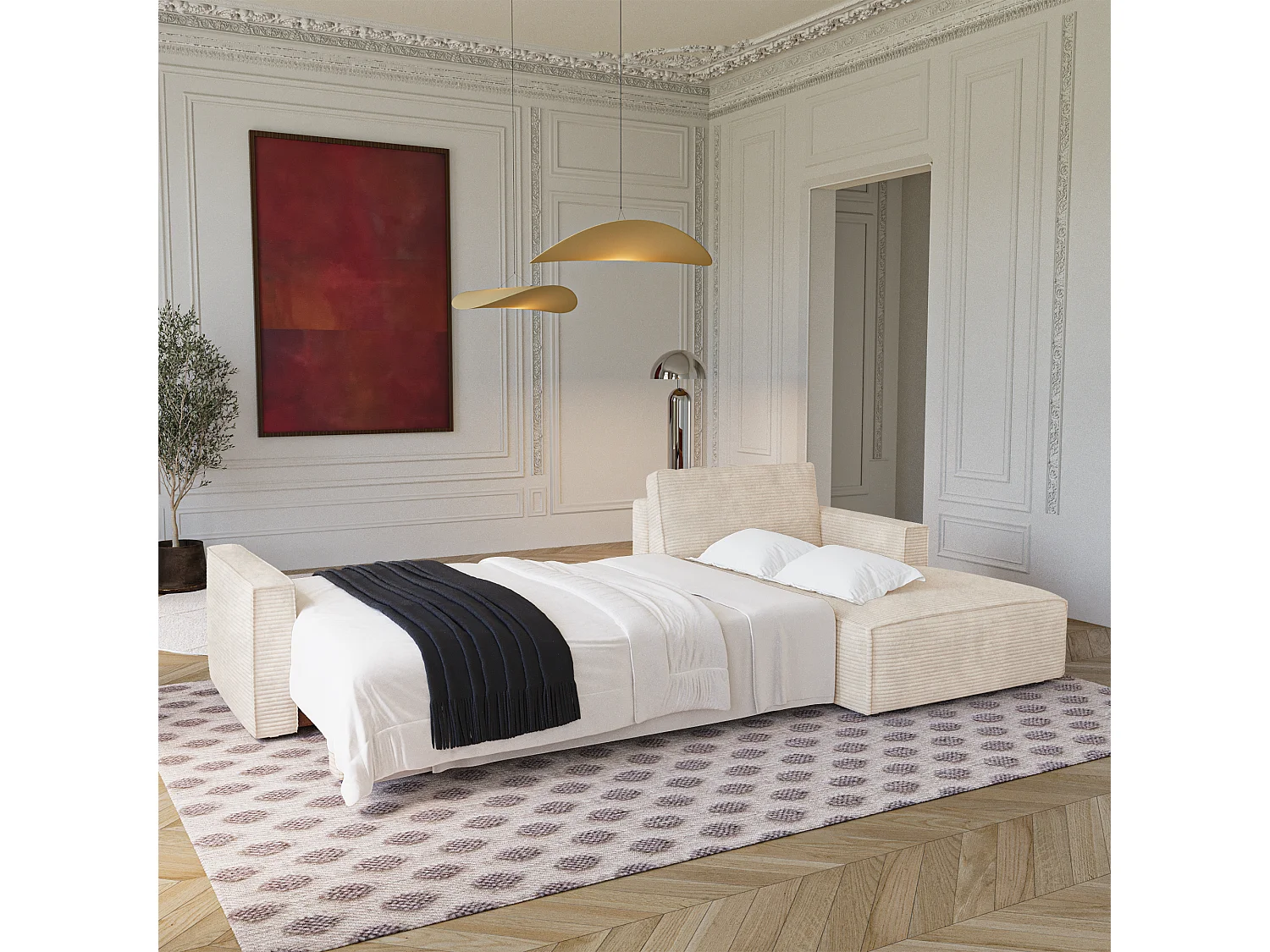 Canapé d'angle droit convertible avec coffre  en Velours côtelé