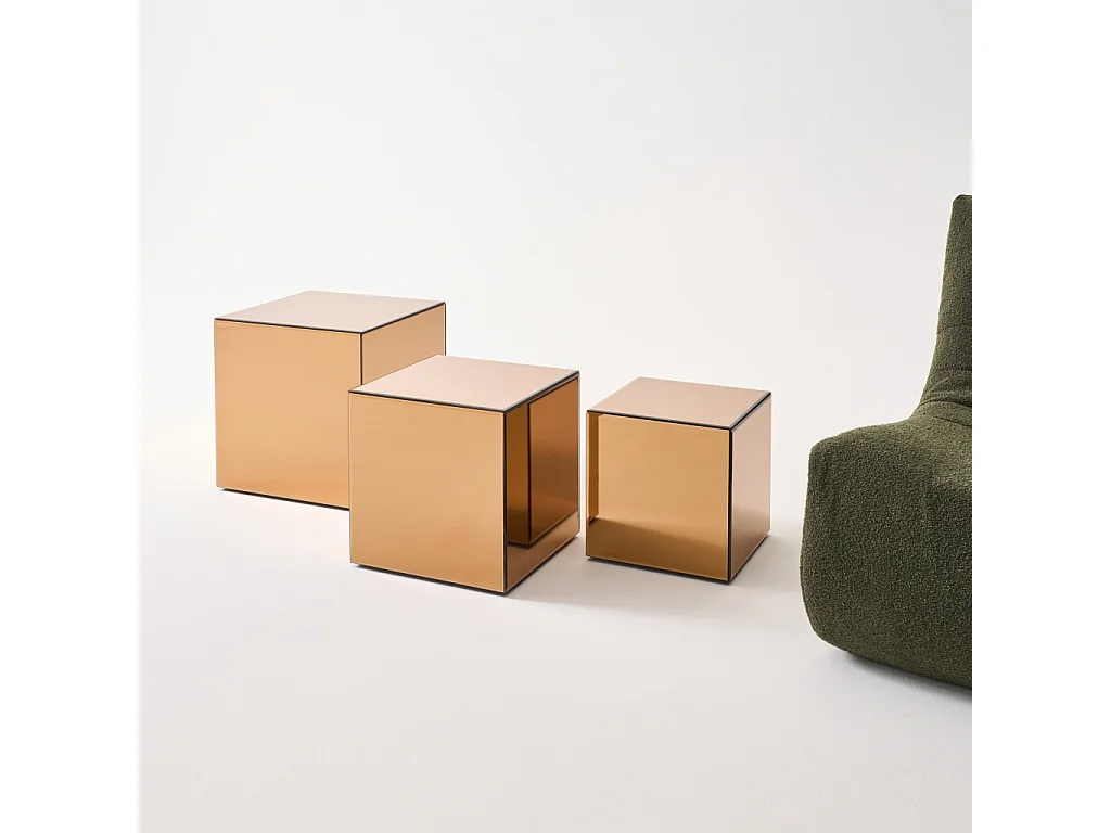 Tavolino, lato del divano, cubo a specchio 35cm, ambre