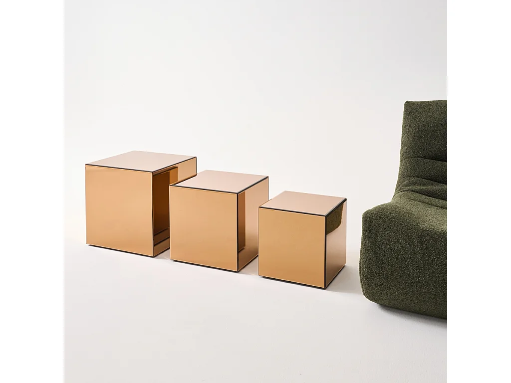 Tavolino, lato del divano, cubo a specchio 35cm, ambre