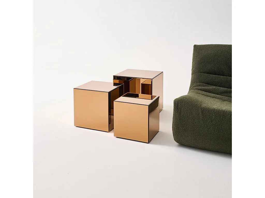Tavolino, lato del divano, cubo a specchio 35cm, ambre