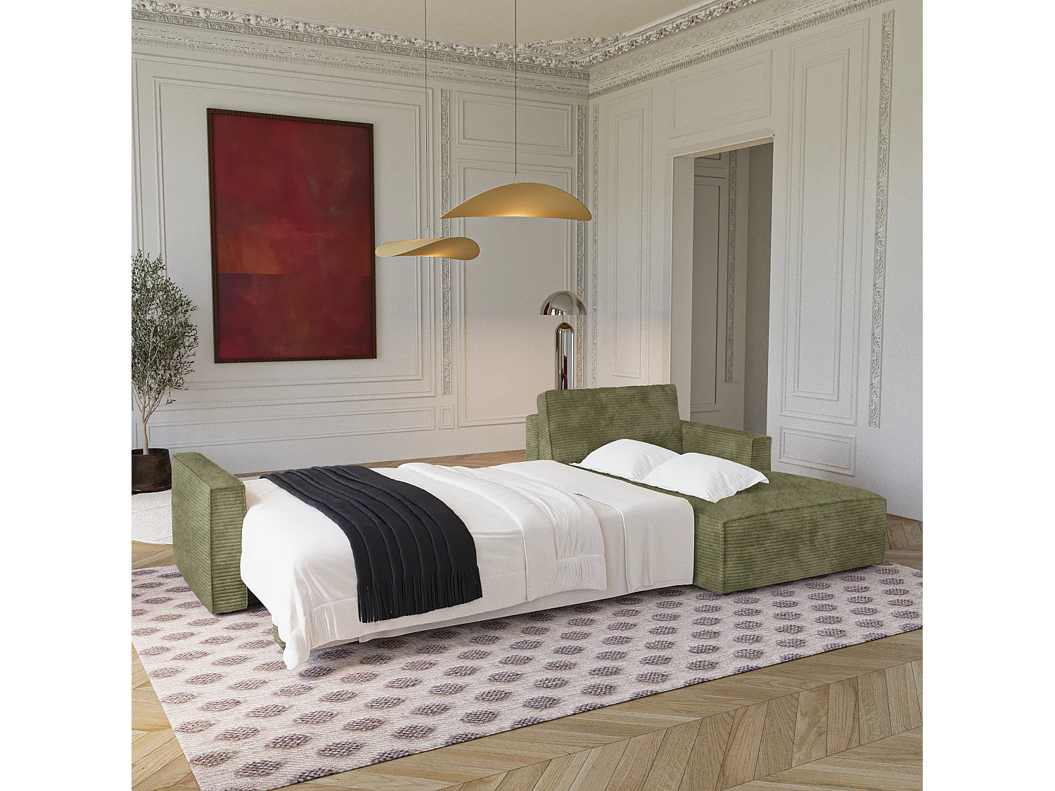 Canapé d'angle droit convertible avec coffre  en Velours côtelé