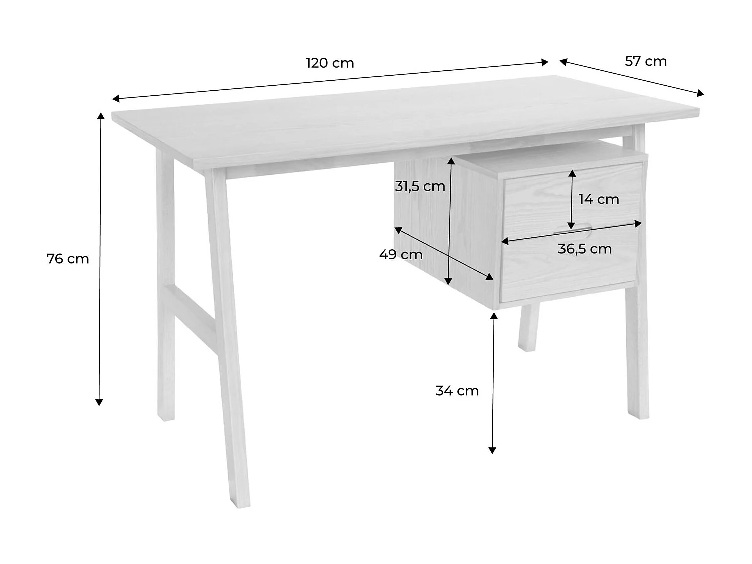 Scrivania in legno di hevea e impiallacciatura di quercia con 2