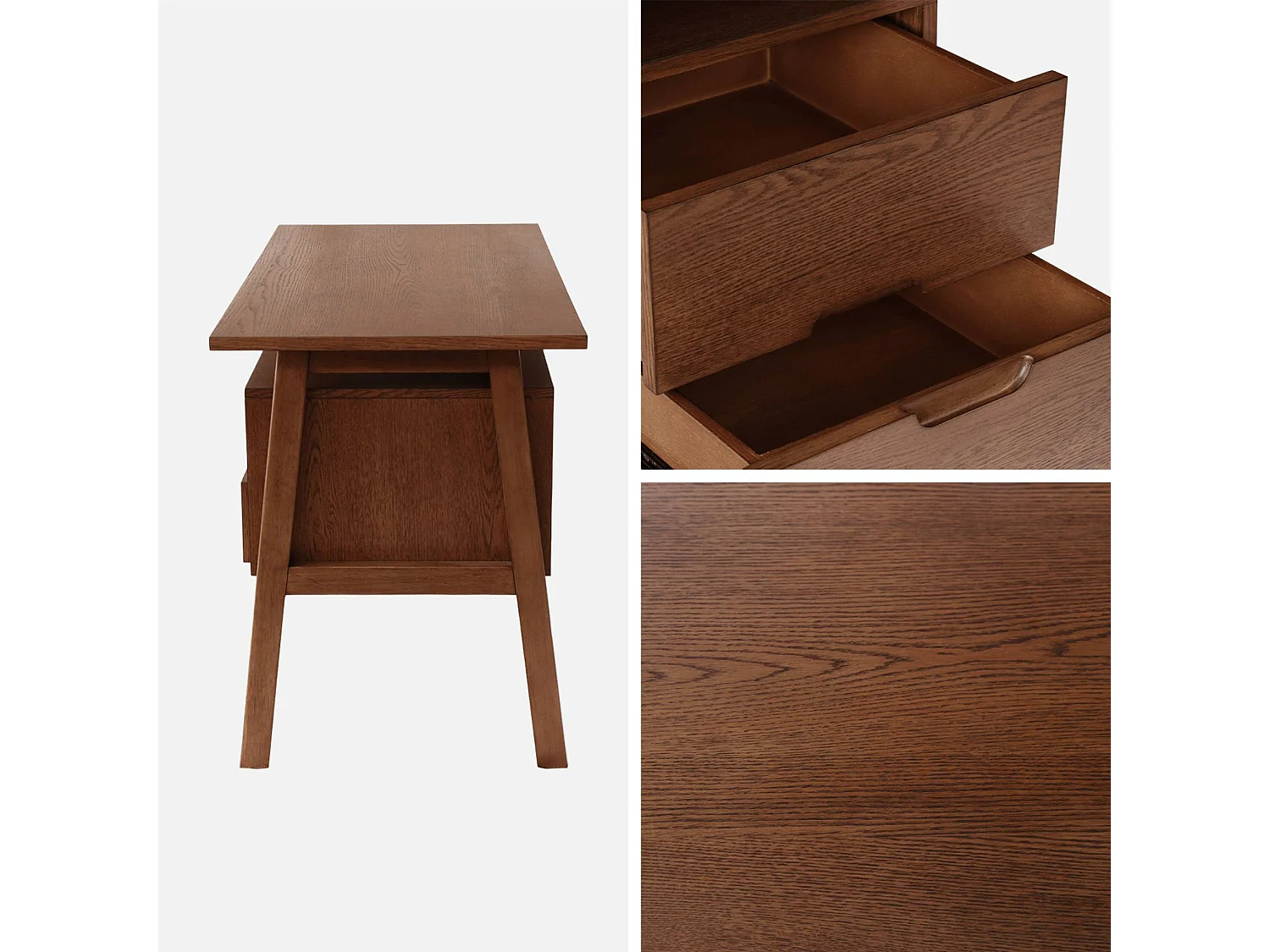 Scrivania in legno di hevea e impiallacciatura di quercia con 2