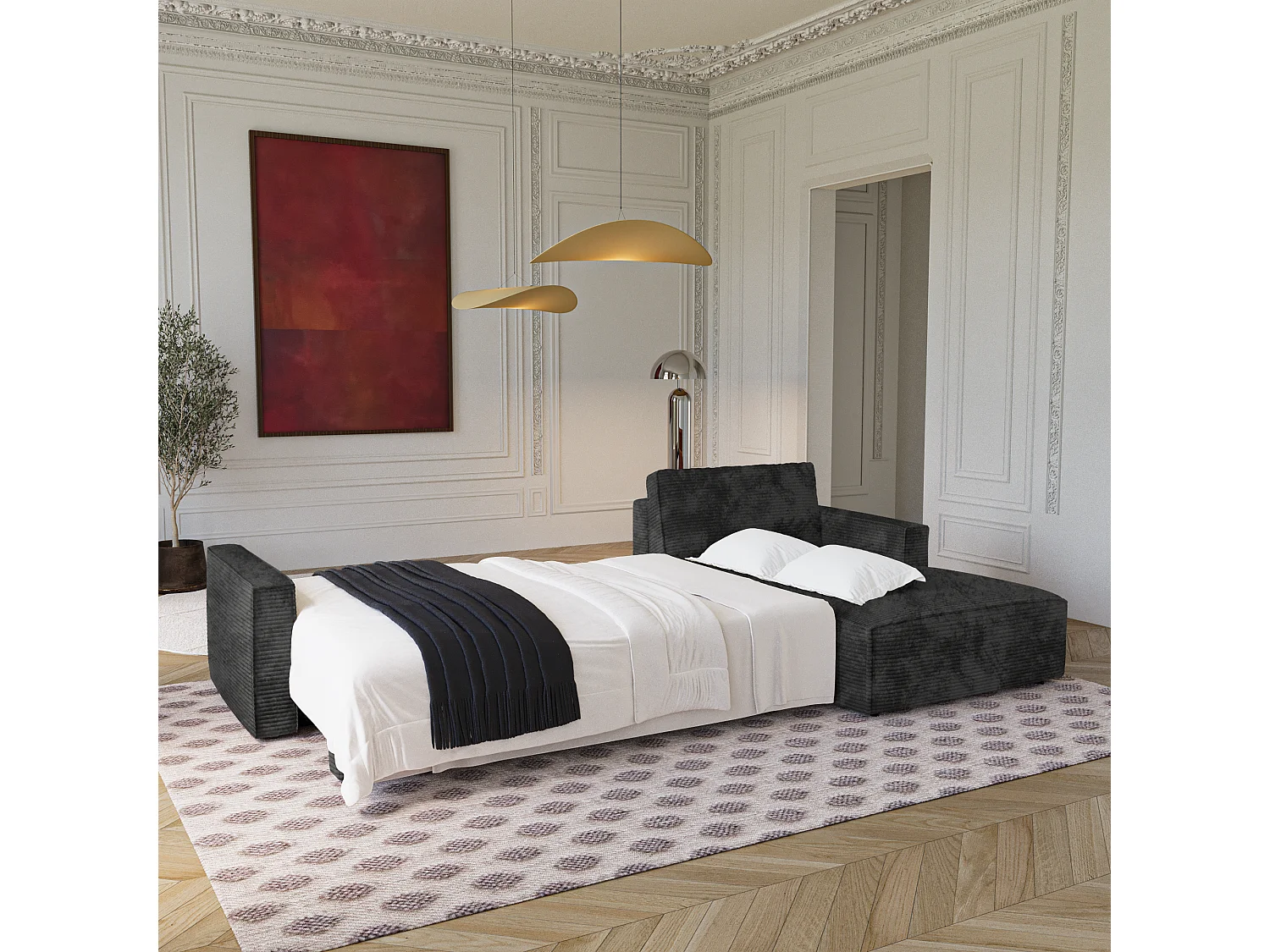 Canapé d'angle droit convertible avec coffre  en Velours côtelé