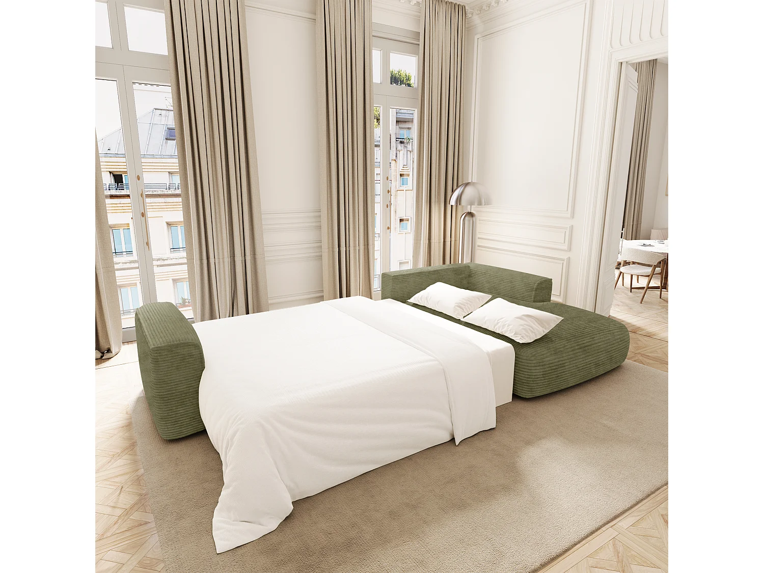 Canapé d'angle droit convertible avec coffre COMO en Velours côtelé