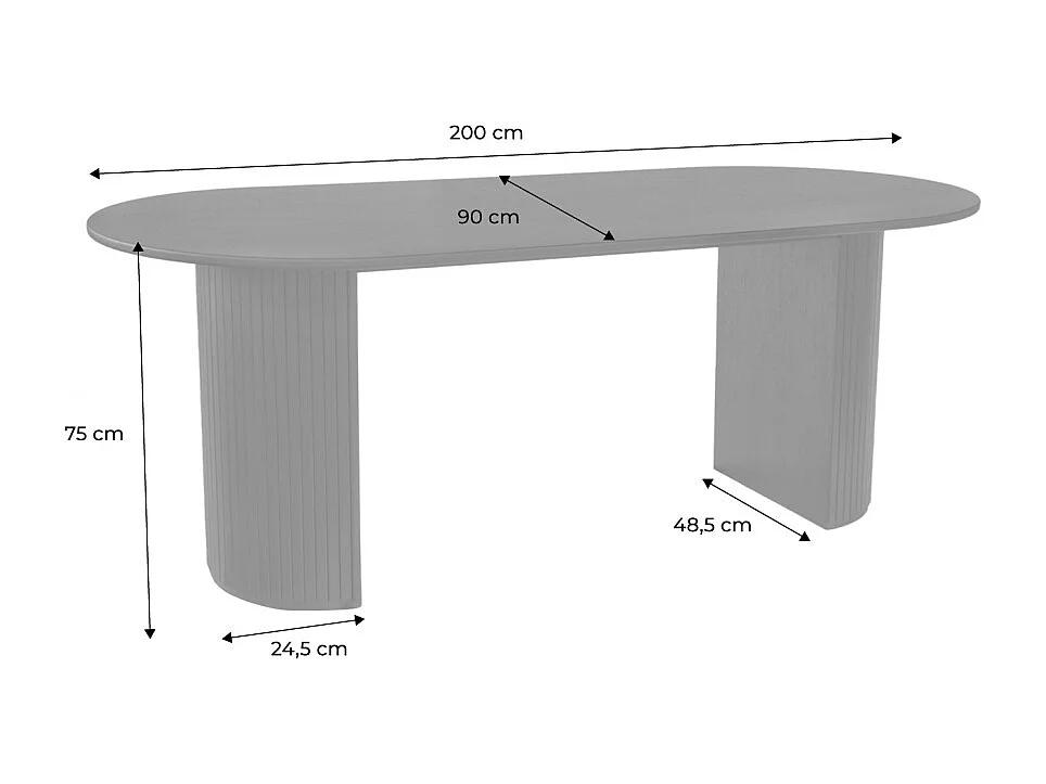 Table à manger oblongue bois d'hévéa et placage chêne 6-8 places noyer - Esteban