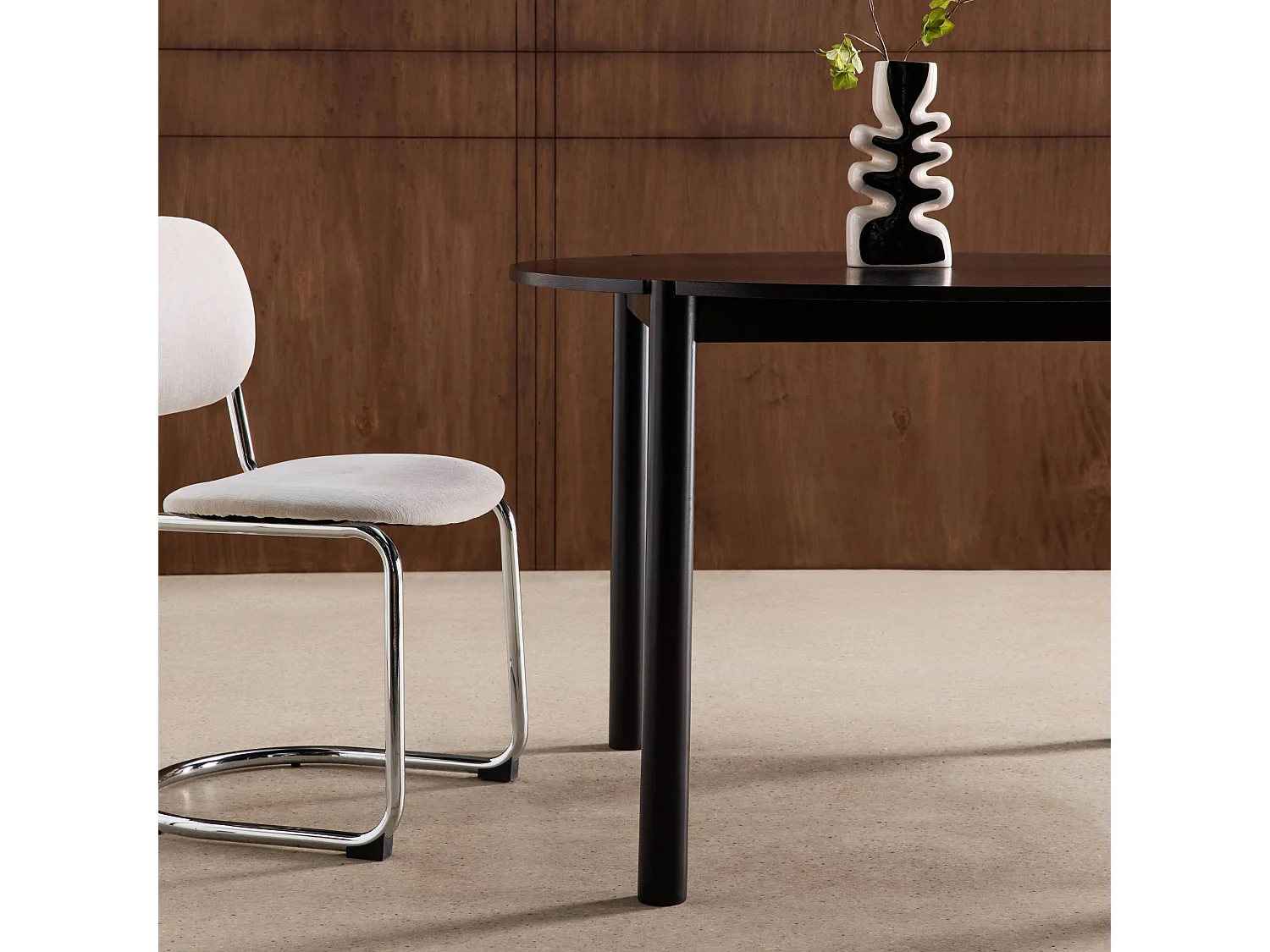 Mesa de comedor redonda de madera de hevea, 4 plazas   negro