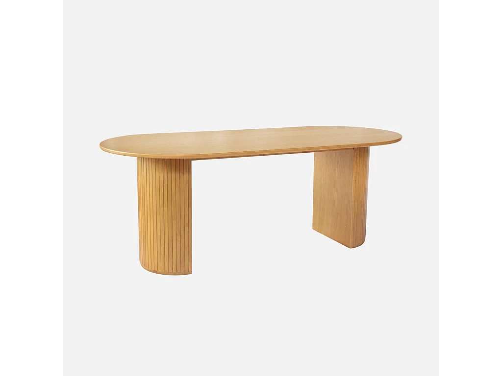 Table à manger oblongue bois d'hévéa et placage chêne 6-8 places naturel - Esteban