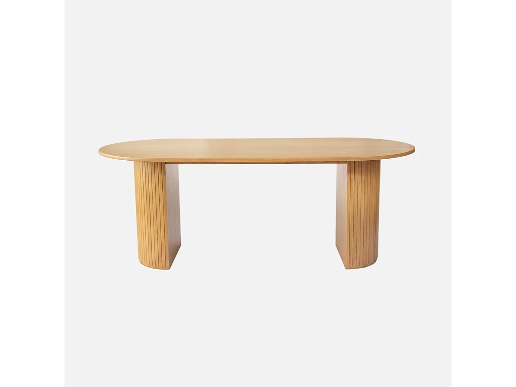 Table à manger oblongue bois d'hévéa et placage chêne 6-8 places naturel - Esteban