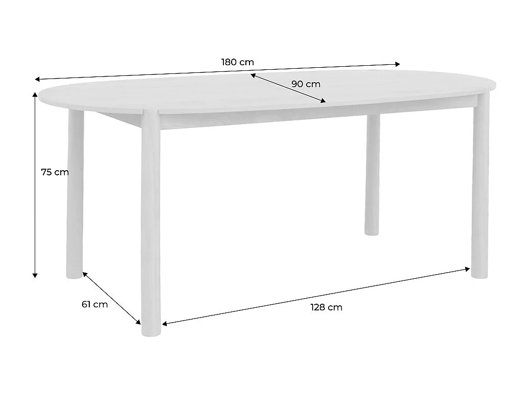 Table à manger ovale bois d'hévéa 6 places naturel - Constance