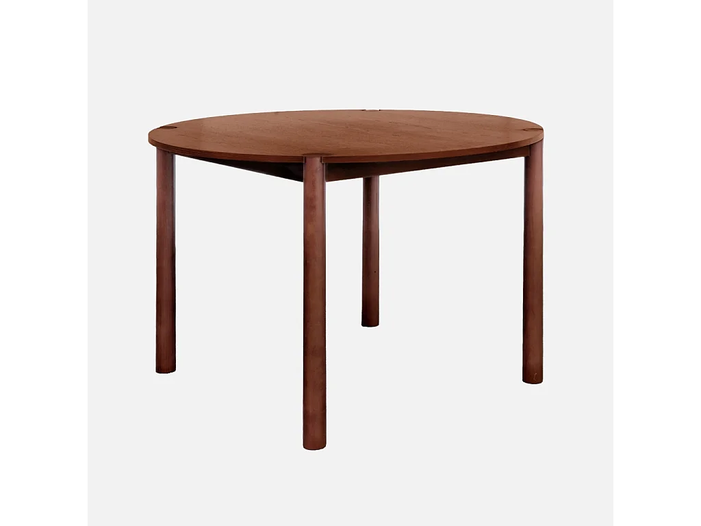 Table à manger ronde bois d'hévéa 4 places noyer - Clémence