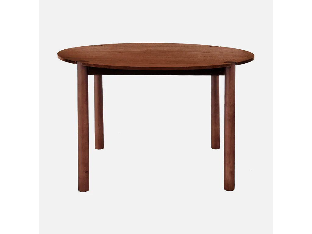 Table à manger ronde bois d'hévéa 4 places noyer - Clémence