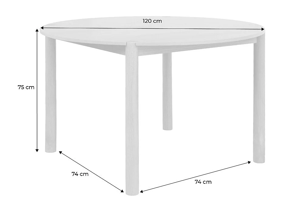 Table à manger ronde bois d'hévéa 4 places noyer - Clémence