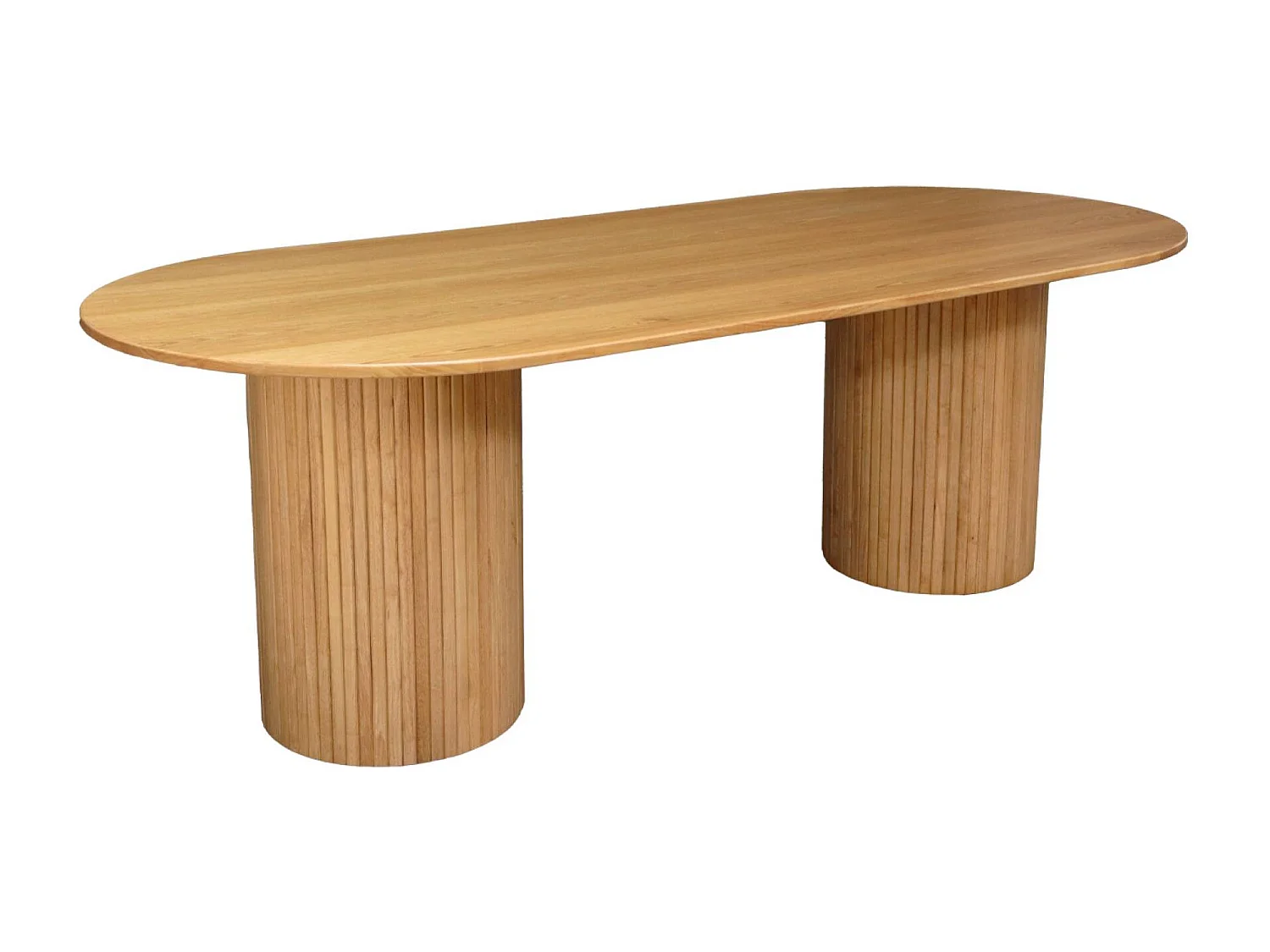 Table à manger oblongue bois d'hévéa et placage chêne 8 places naturel - L 220 x P 100 x H 73 cm - Estelle