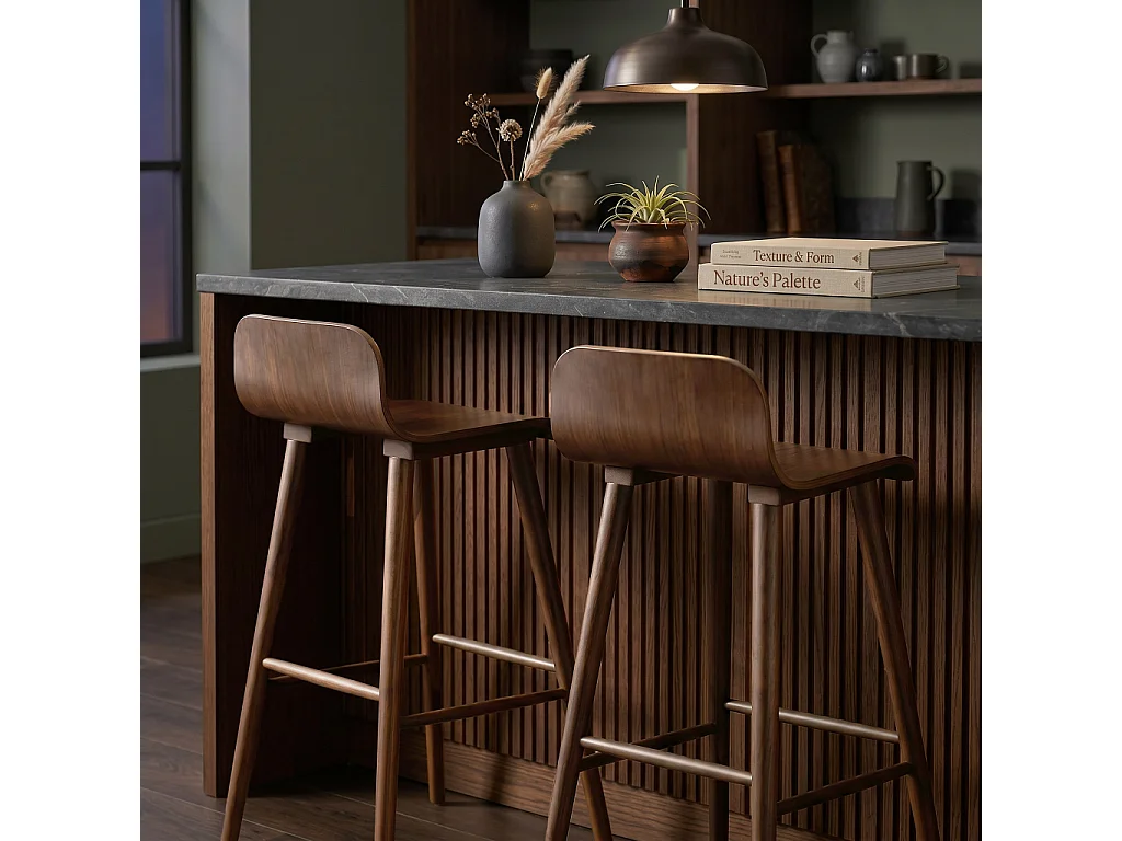 Taburete de bar escandinavo de madera de hevea 67,5cm, set de 2  nogal