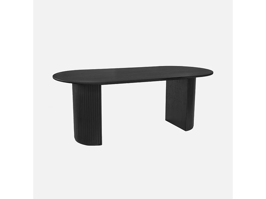 Table à manger oblongue bois d'hévéa et placage chêne 6-8 places noir - Esteban