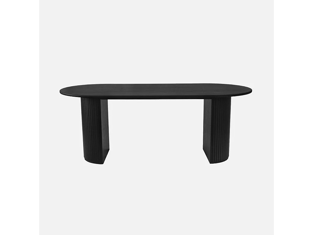 Table à manger oblongue bois d'hévéa et placage chêne 6-8 places noir - Esteban