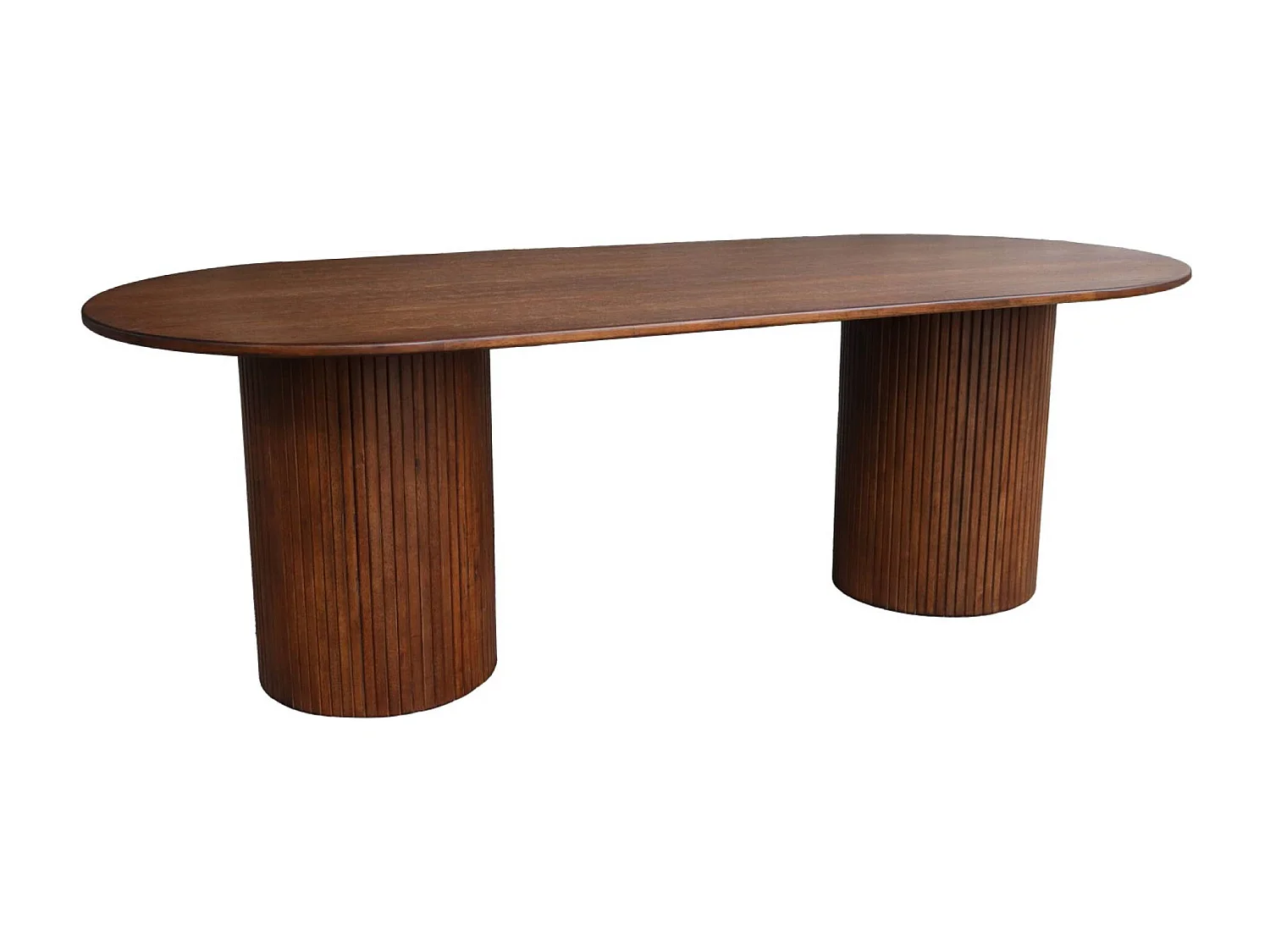 Table à manger oblongue bois d'hévéa et placage chêne 8 places noyer - L 220 x P 100 x H 73 cm - Estelle