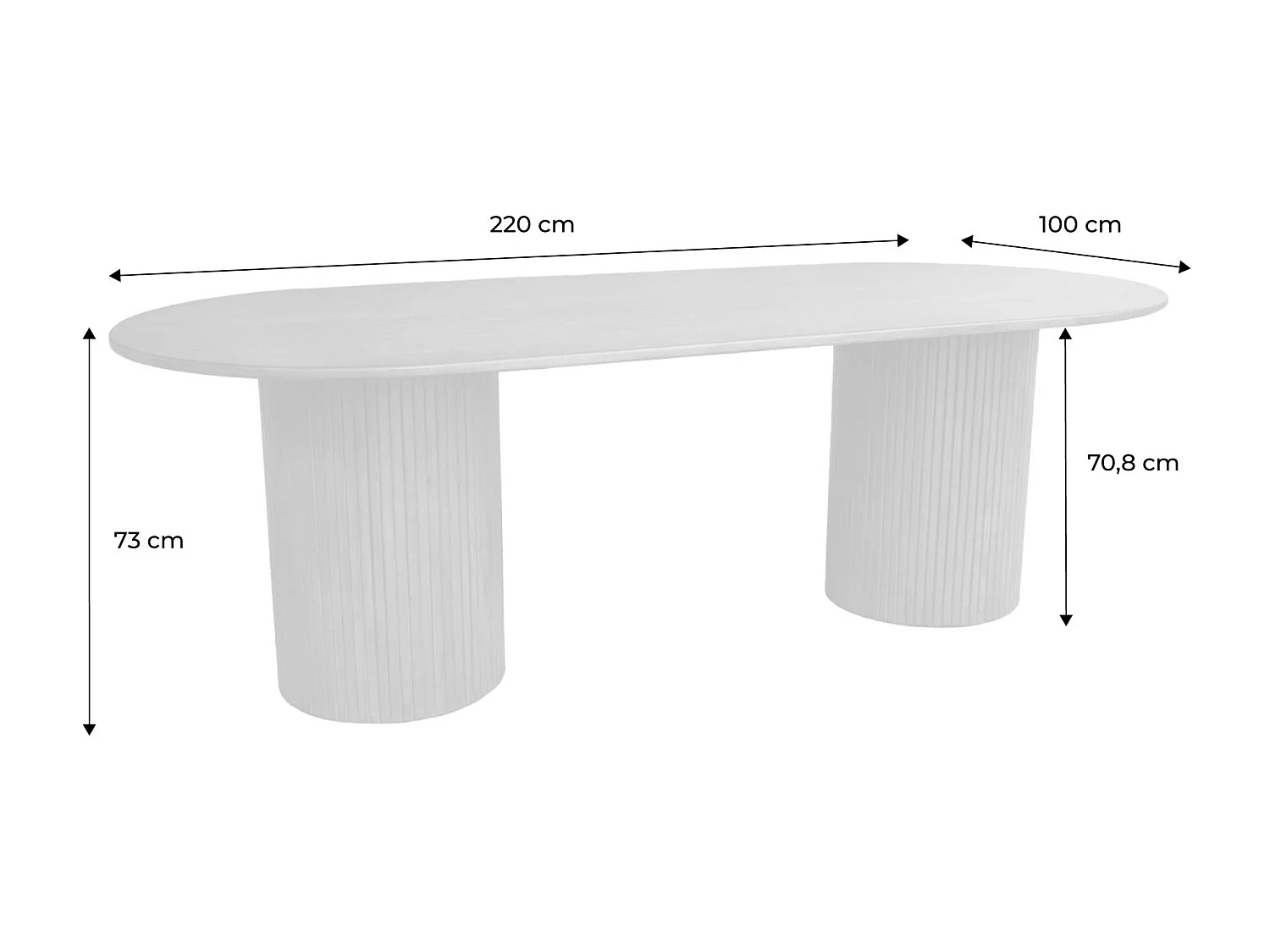 Table à manger oblongue bois d'hévéa et placage chêne 8 places noyer - L 220 x P 100 x H 73 cm - Estelle