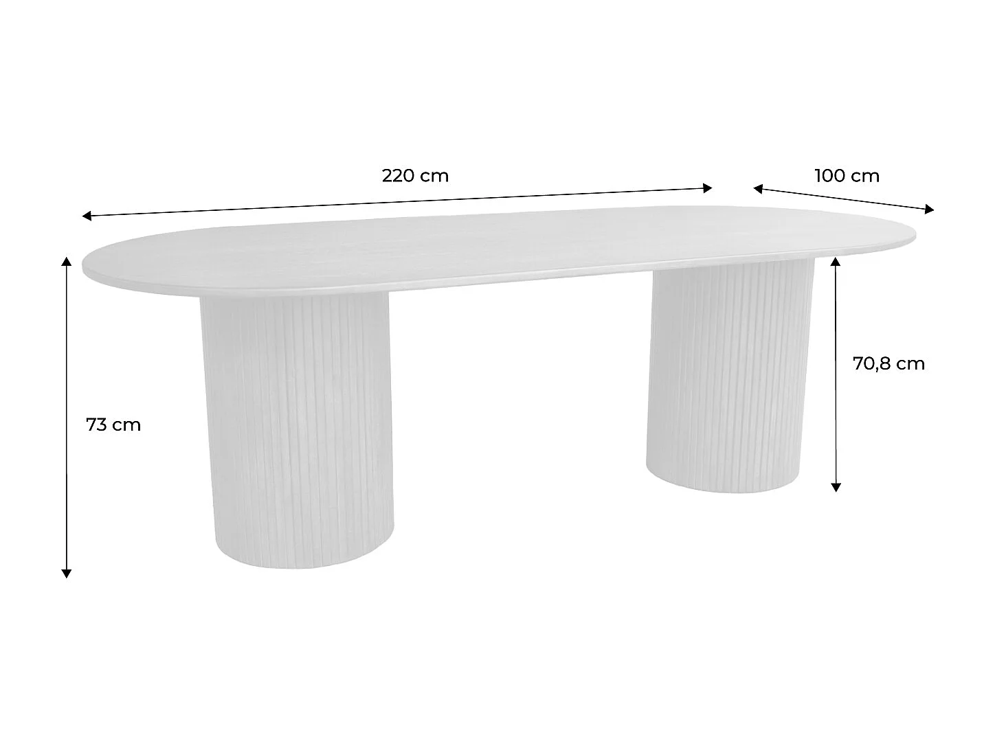 Table à manger oblongue bois d'hévéa et placage chêne 8 places noyer - L 220 x P 100 x H 73 cm - Estelle