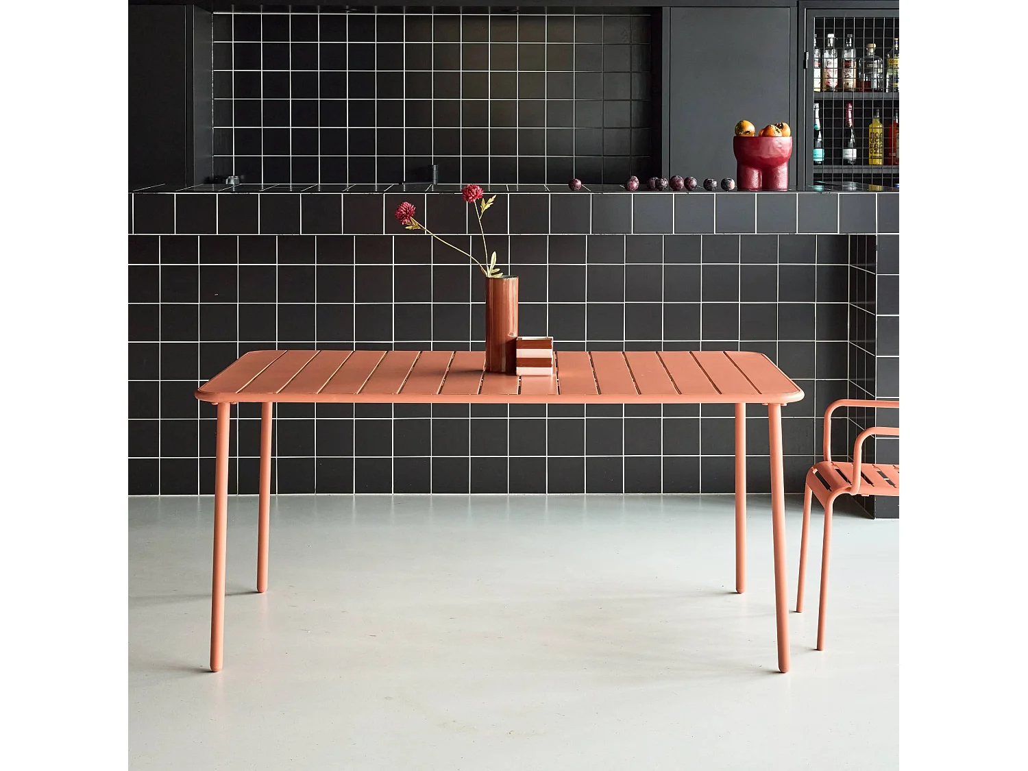 Table de jardin métal 6-8 places. tomette. Amelia. 160x90x72.5cm