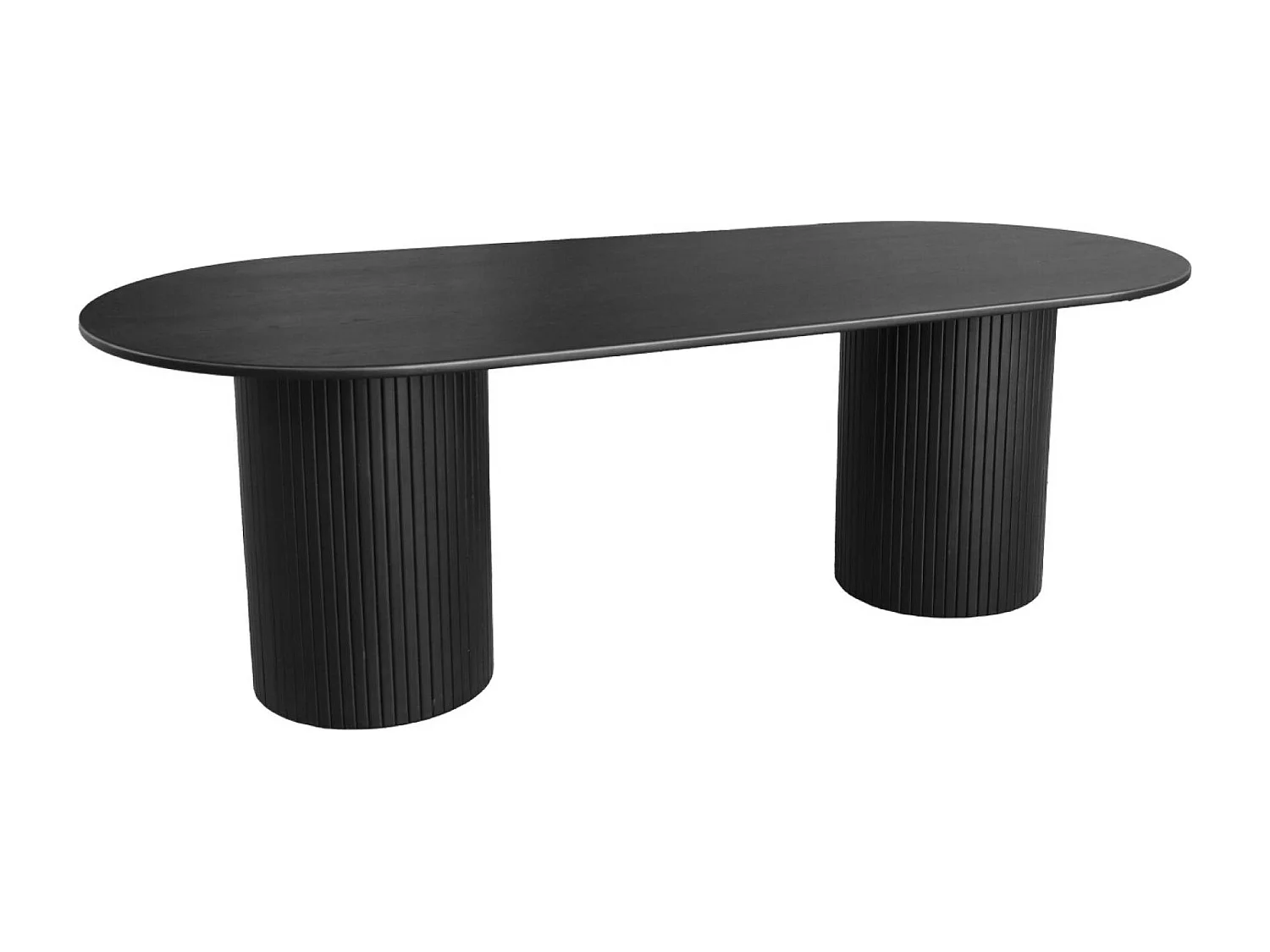 Table à manger oblongue bois d'hévéa et placage chêne 8 places noir - L 220 x P 100 x H 73 cm - Estelle