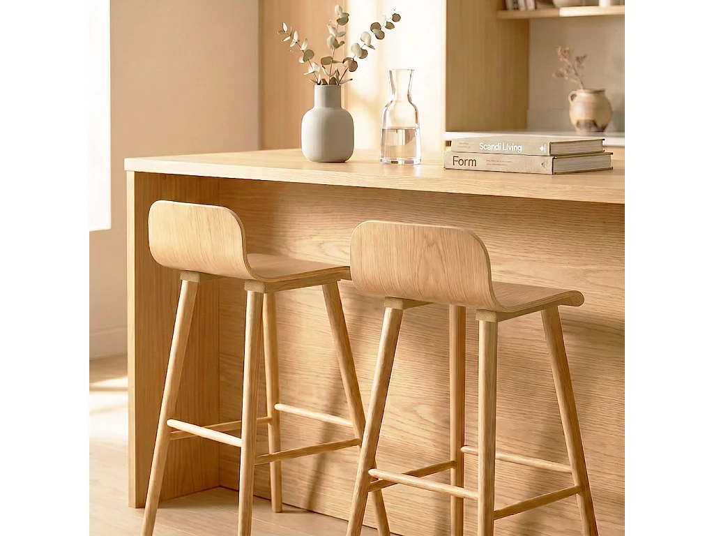 Taburete de bar escandinavo de madera de hevea 67,5cm, set de 2