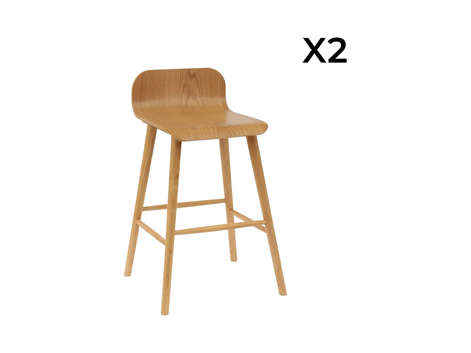 Taburete de bar escandinavo de madera de hevea 67,5cm, set de 2 ,