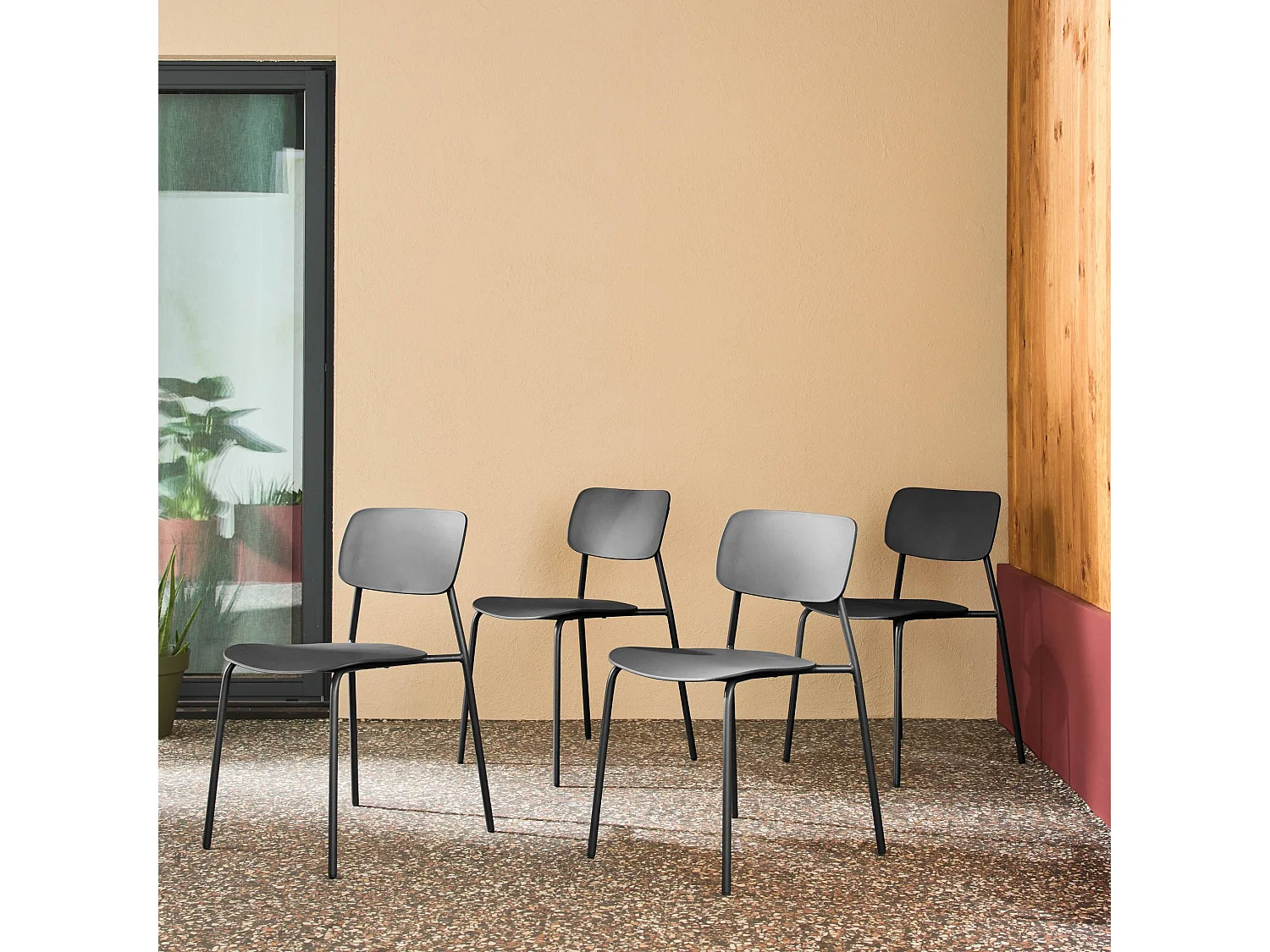 Silla de jardín apilable de acero, set de 4 antracita