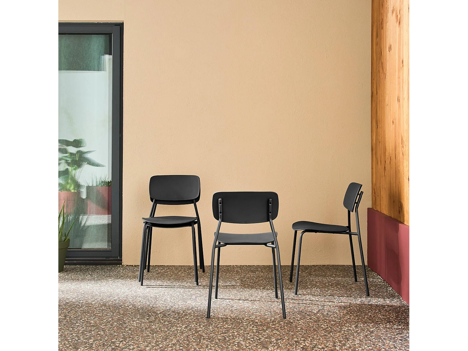 Silla de jardín apilable de acero, set de 4 antracita