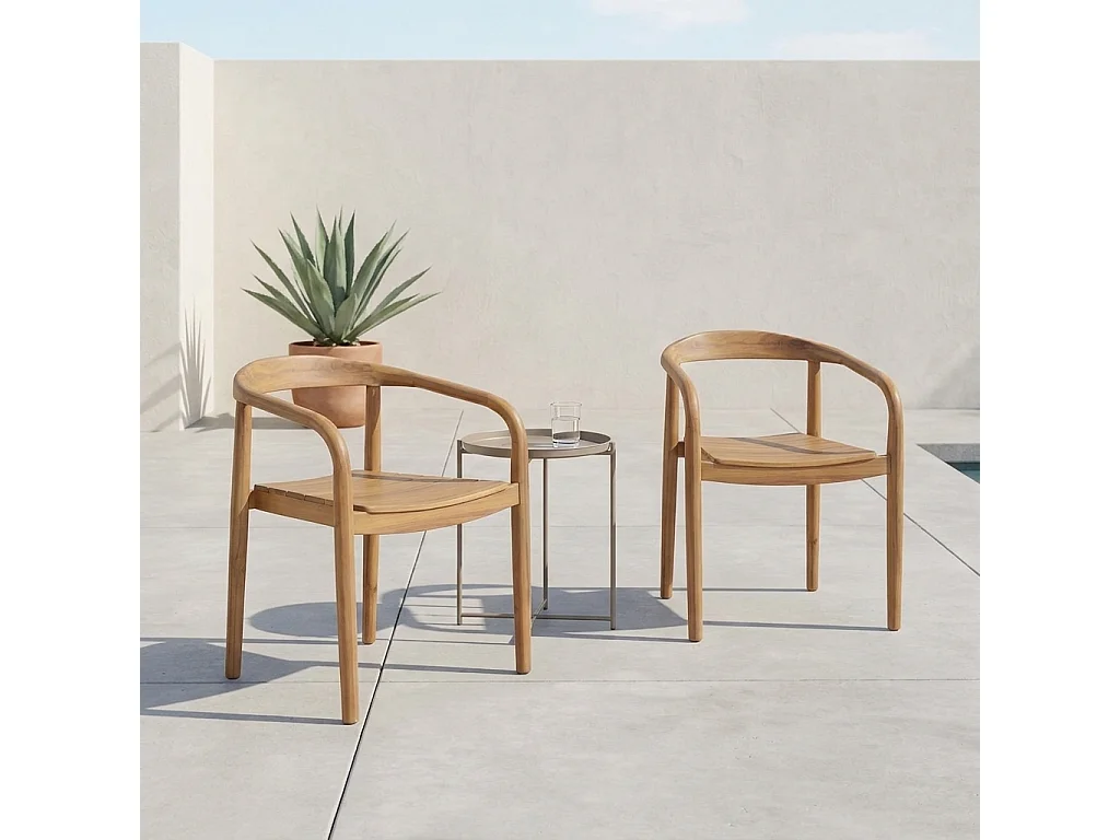 Set 2 sedie da giardino in legno di acacia, teak