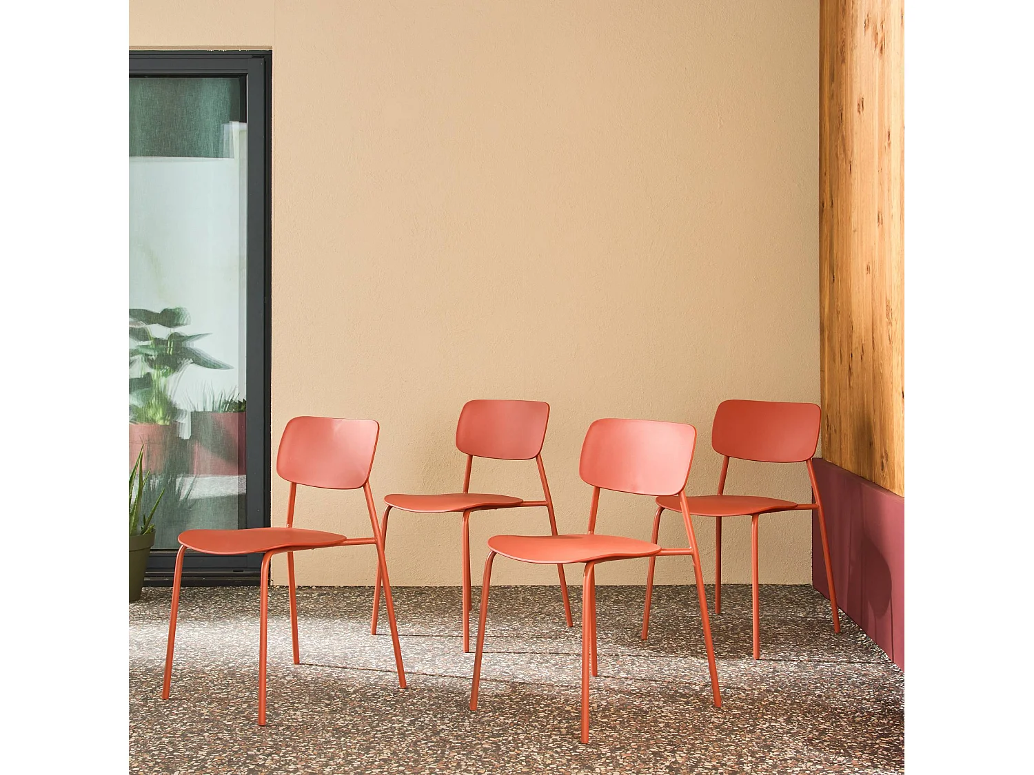 Lot de 4 chaises de jardin empilables acier et plastique terracotta - Liva