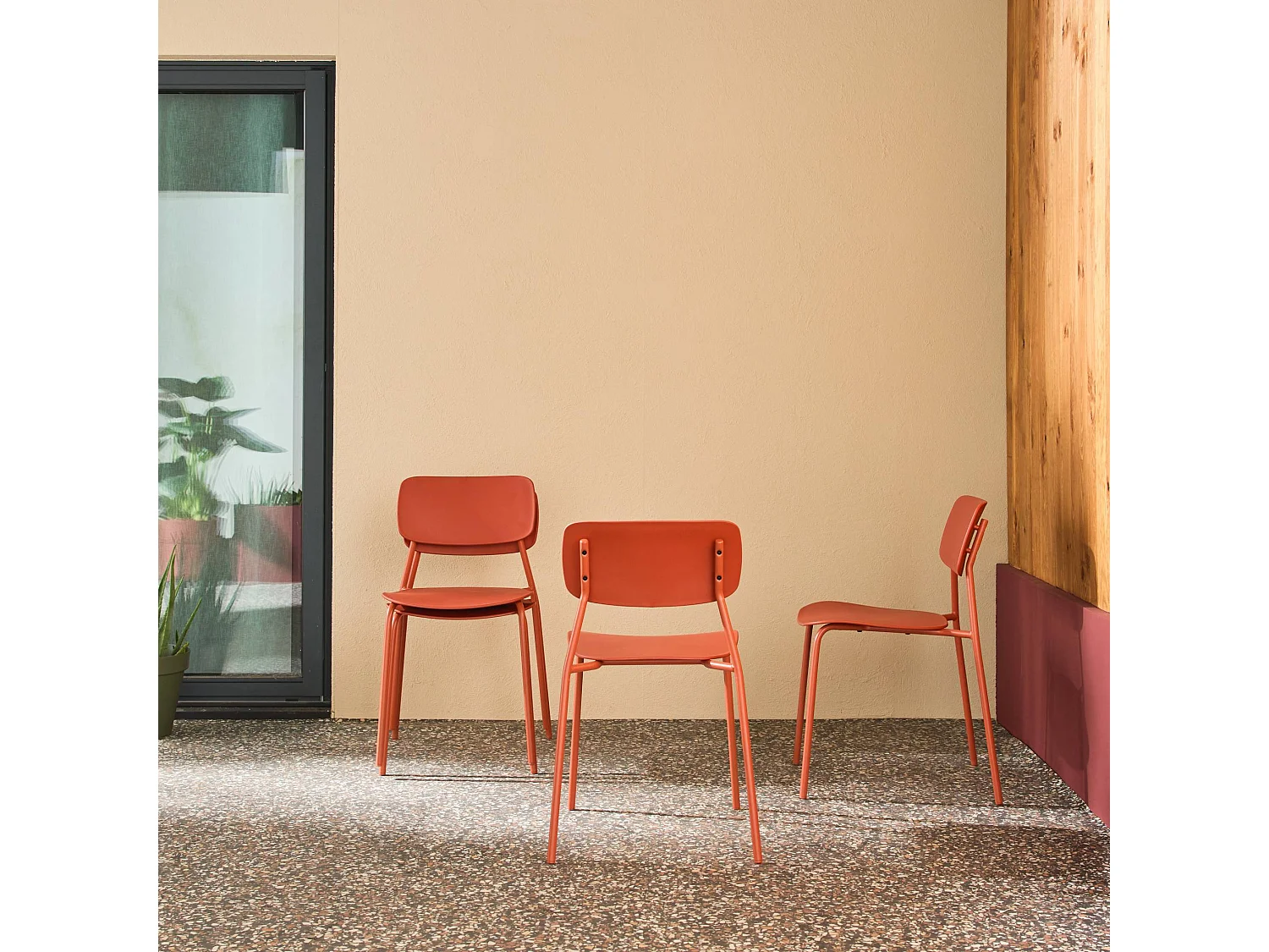 Lot de 4 chaises de jardin empilables acier et plastique terracotta - Liva